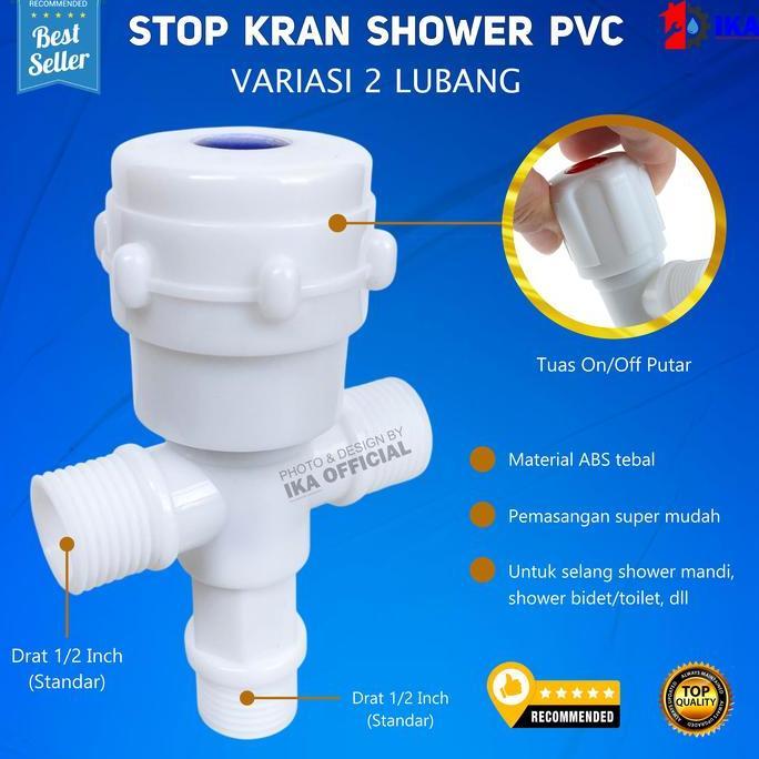 REVOSHOP Stop Kran Kloset 2 Cabang Double PVC Jet Shower  Keran Bidet T Model Tee TERMURAH 1 DAN 2 L
