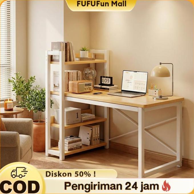 BLOCHEA FUFUFun Meja Kerja Meja Belajar Meja Komputer Meja Kantor Meja dengan Rak dan Laci Kayu Mini