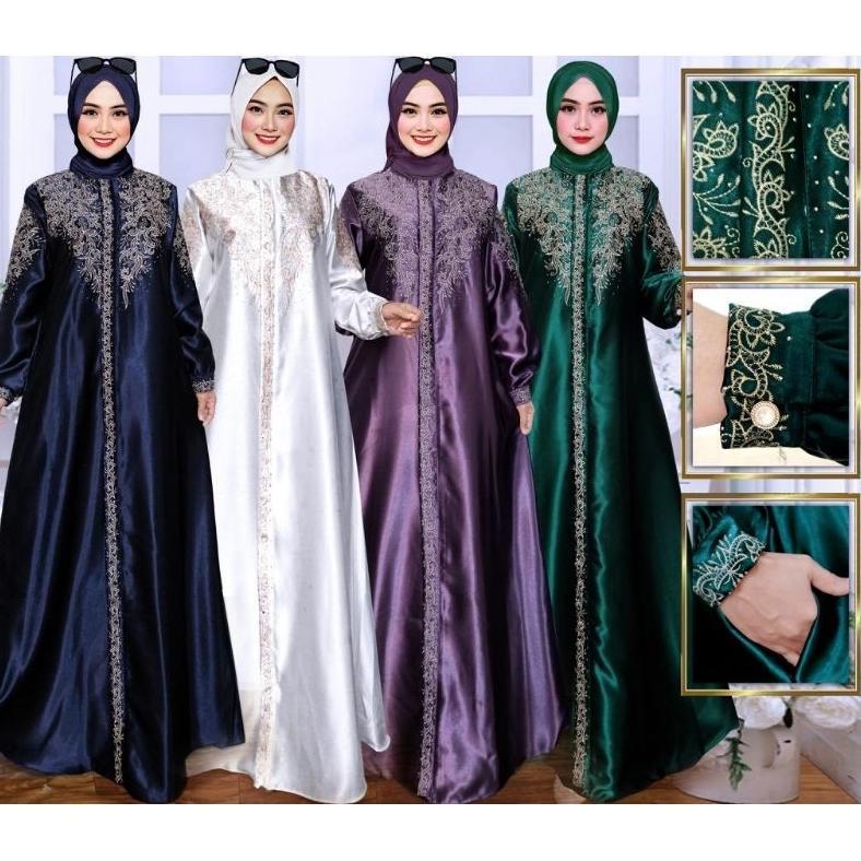 Gamis Kristal Original Bordir - Gamis Wanita Muslimah - Gamis Bordir - Semi Sutra - Gamis Silk Premi