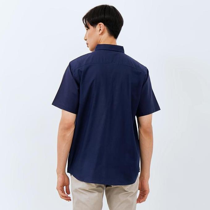 Fuku- M231 Kemeja Pria Basic Polos Oxford Pendek Navy 1457G