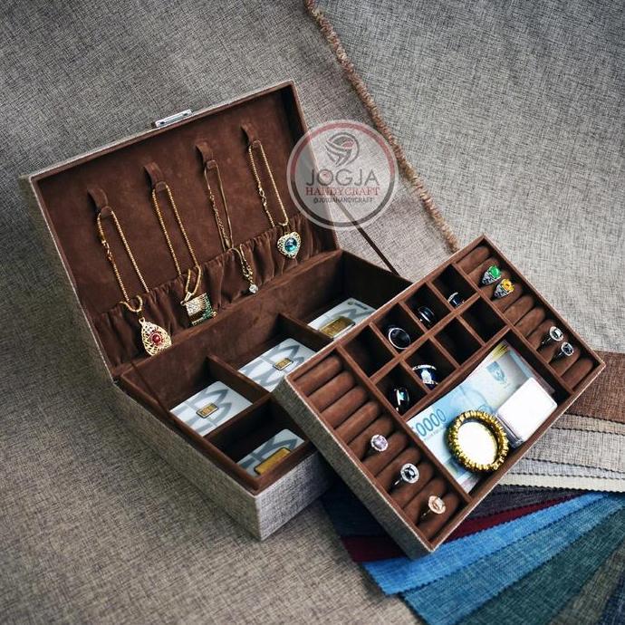 Bisa Dikunci - Luxury Jewelry Box Kotak Tempat Perhiasan Lengkap Emas HS
