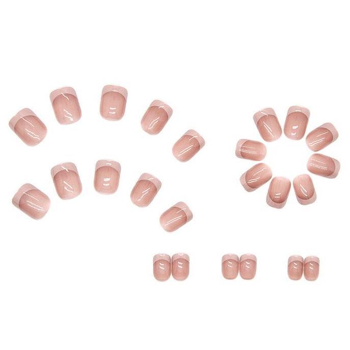Sumimasen- 24Pcs Set Kuku Palsu Tangan Dan Kaki Model French Manicure + Lem Tahan Air Fake Nails Art