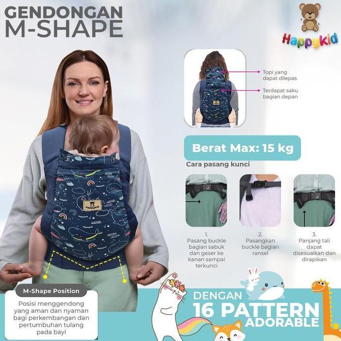 MOMS_ HAPPYKID Gendongan Bayi Ransel M-Shape Gendongan Bayi Depan Belakang Lite Carier