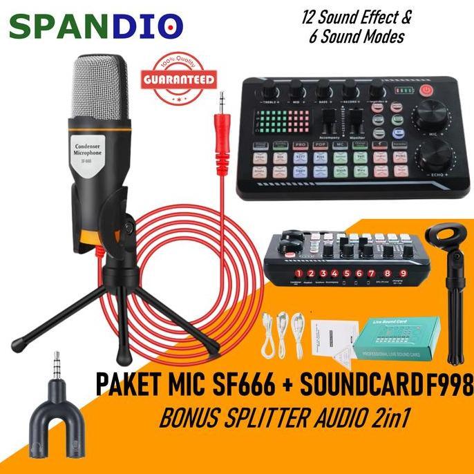 Comcom- Paket Komplit Mic Sf 666 Soundcard V8S V8 Plus Bluetooth Lengkap