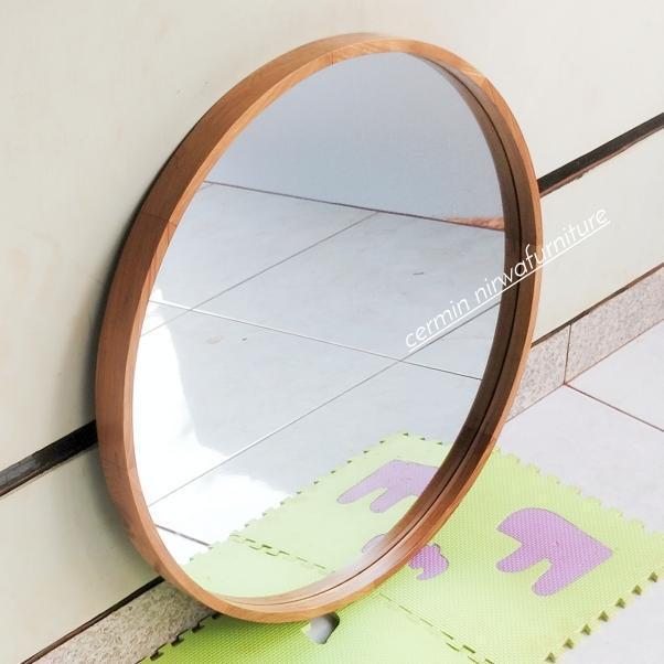 CERMIN DINDING BULAT BESAR 100 CM / CERMIN BULAT KAYU JATI A