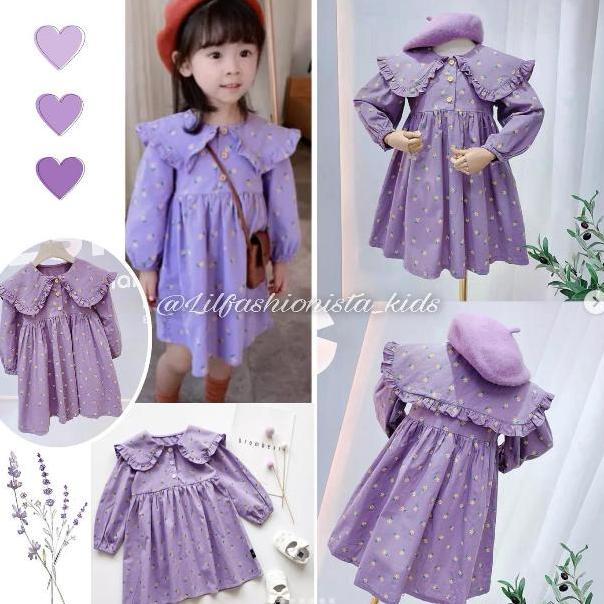 Lavender Collar Dress | Dress Import anak warna Lilac | Dress ungu