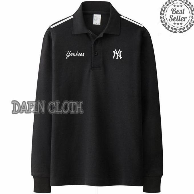 Kaos Kerah Pria Polo shirt Lengan Panjang Olahraga Nike Yankees Strip