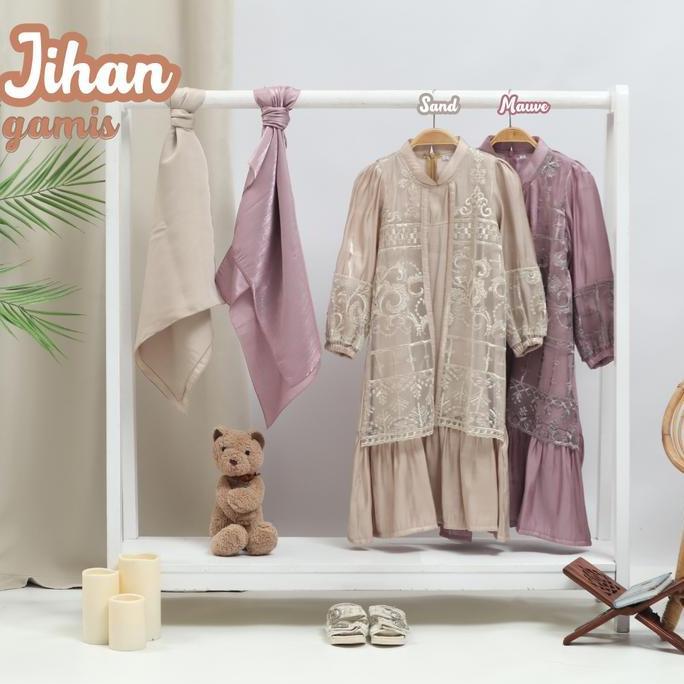 [Anak-Bunda] Jihan Gamis Pakaian Muslim Anak Perempuan 3-10 Tahun Katun Shimmer Brukat Bordir