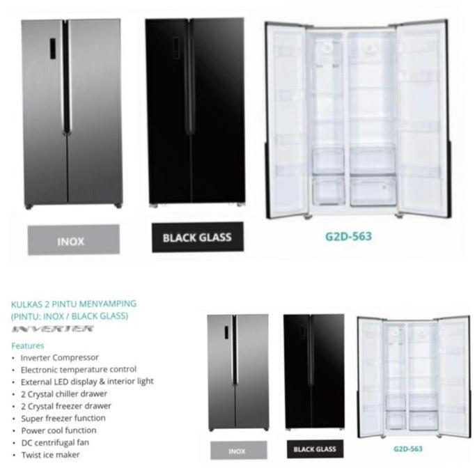 Promo G2D 563 Hitam | G2D 563 Black | Gea G2D563 | Kulkas Side By Side Gea