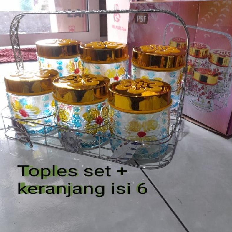 Toples Kaca Set 6 Pcs Dengan Keranjang