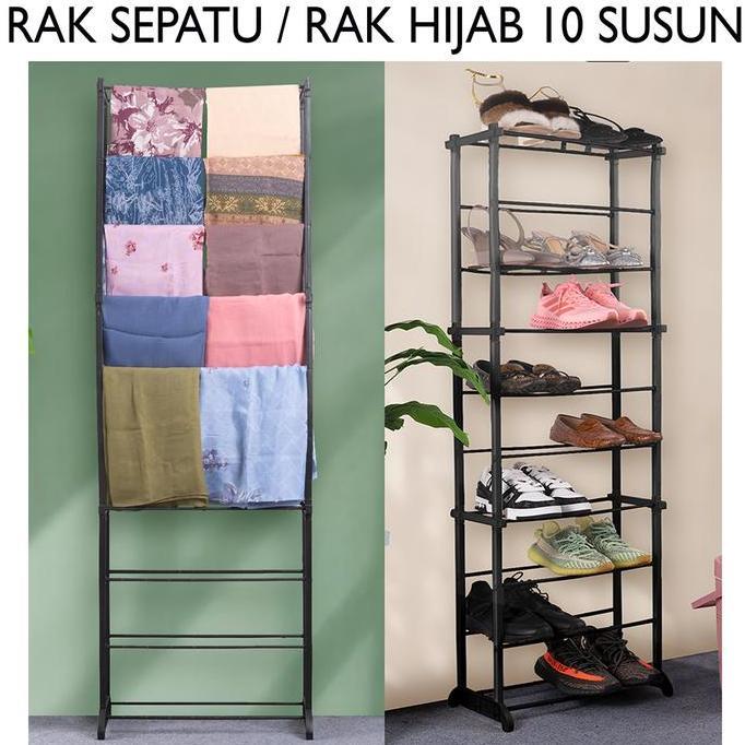 TRI J Rak Sepatu dan Jilbab 10 Tingkat Plastik / Rak Hijab 10 Susun Amazing Shoe Rack