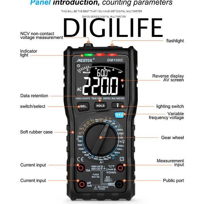 Promo Multimeter Mestek Dm100C Trms Ac Dc Manual Auto Range Ncv Multitester