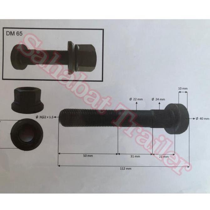 Gasss- Baut Roda York Mur Topi M22 Drate Halus Buntut Trailer