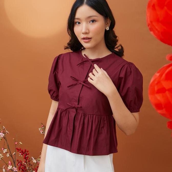Ms Daisy Charlotte Coquette blouse Pita Tali Blouse Lengan Balon dengan Ukuran Small Medium Plus siz