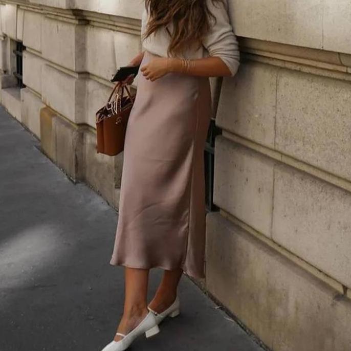 76180 soft silky satin fishtail skirt/rok mermaid satin wanita HM