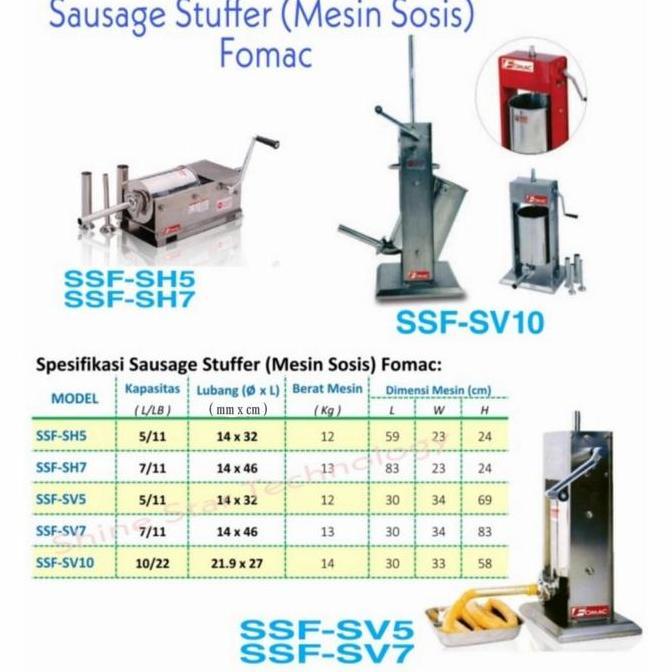 NEW Fomac Sausage Stuffer SSF-SH5 SSF-SH7 SSF-SV5 SSF-SV7 SSF-SV10 Mesin Sosis Manual