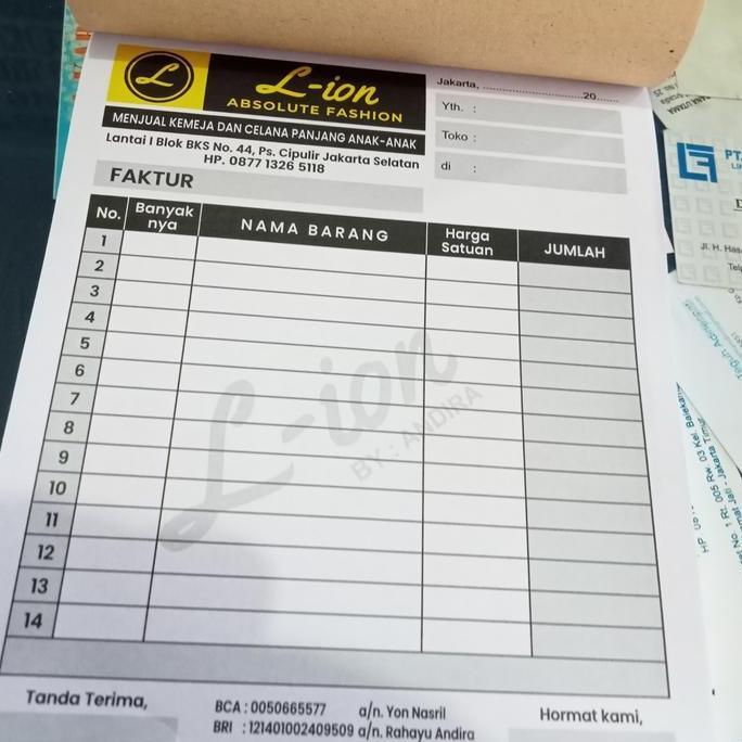 Nota/Kwitansi 2 Ply/2 Rangkap NCR Cetak 1 Warna
