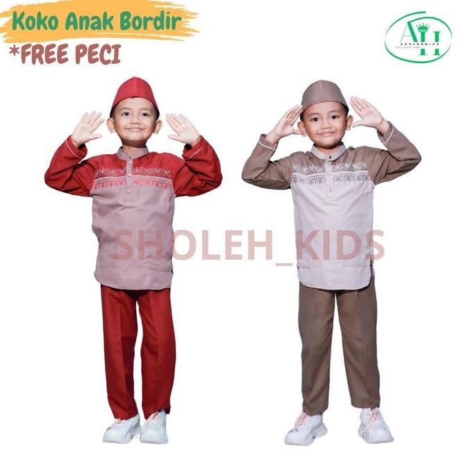 Termurah / Hot Sale Sholeh_Kids-Setelan Koko Anak Lengan Panjang Baju Koko Anak 4-12 Th ( Free Peci 