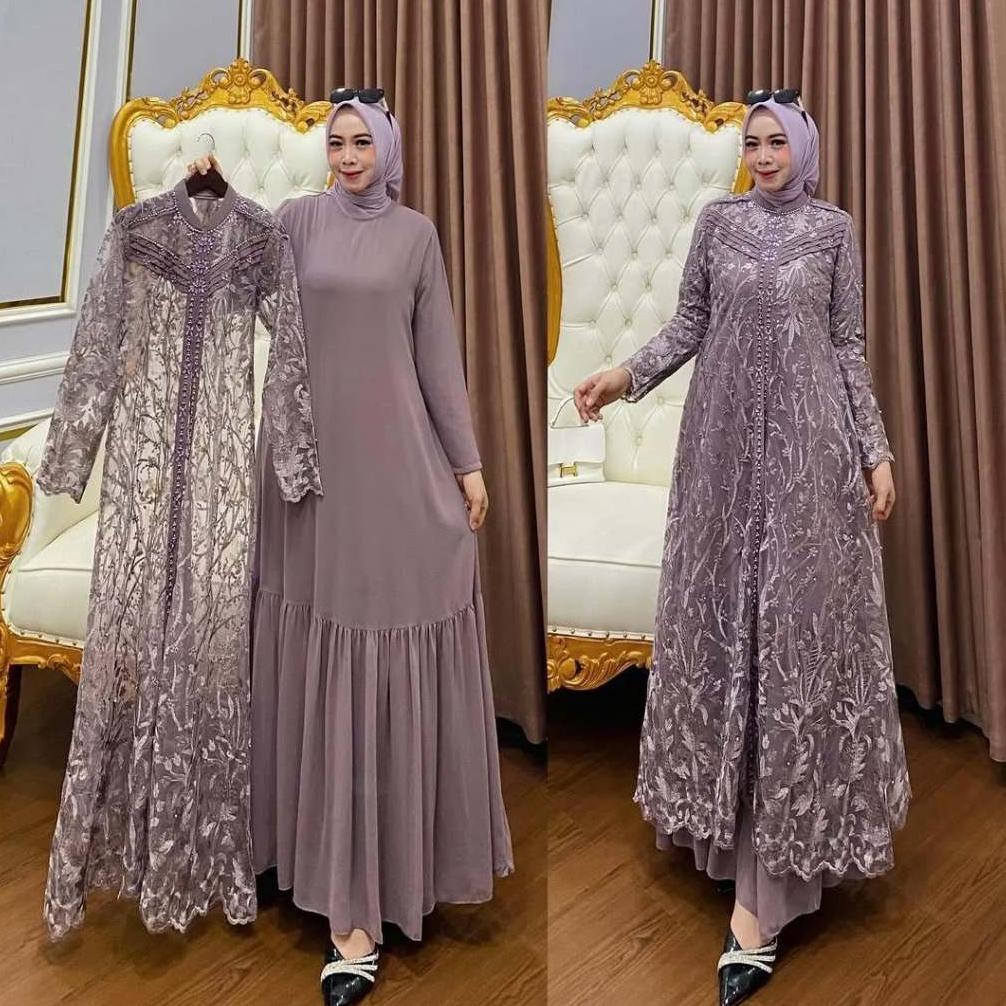 TERLARIS BAJU GAMIS SET OUTER BRUKAT MODEL TERBARU ZALLIA DRESS BL SIZE M L XL XXL XXXL BAHAN CERUTY
