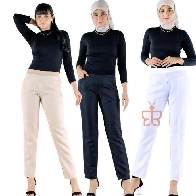 Termurah / Hot Sale Celana Kerja Wanita Highwaist Slim Fit Kulot Hitam Casual Katun Dewasa Bawahan P