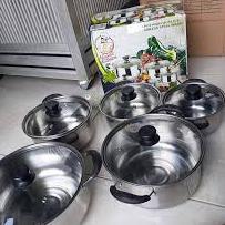 DISKON PANCI 5 SET TUTUP KACA - PANCI STAINLESS 5 SUSUN TUTUP KACA - PANCI MURAH - TOKO HAF STORE