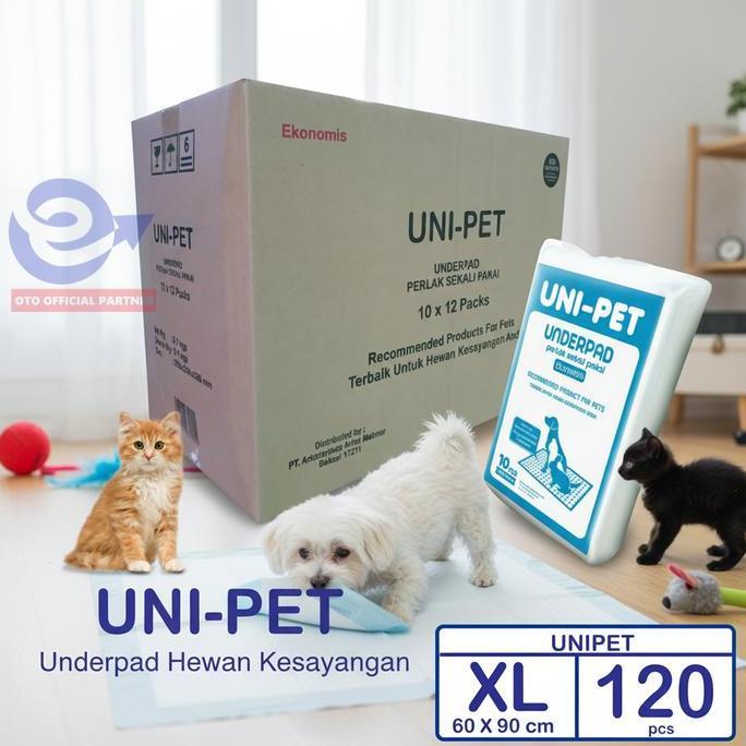 Grosir Uni-Pet Underpad Pet Perlak Alas Kandang Hewan Dog Cat 60X90Cm 120Pcs