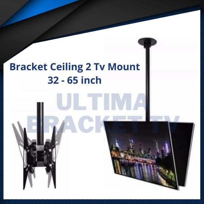 CUCI GUDANG - Bracket tv gantung plafon 2 tv depan belakang 32 43 50 55 60 65 inch