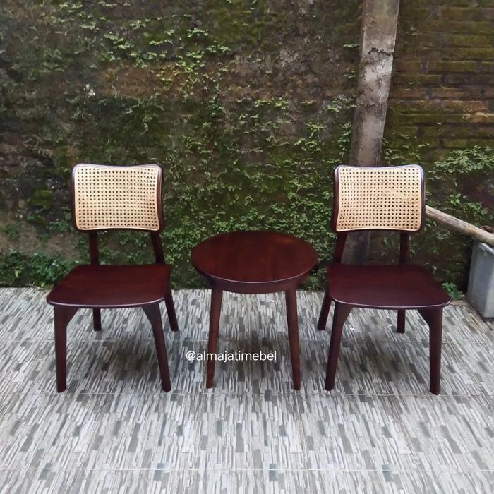 kursi set teras rotan jati / kursi teras jati set meja teras