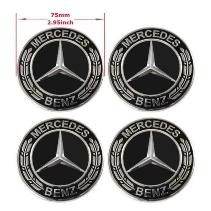 1SET Dop Velg Roda Emblem Mercedes Benz Padi Hitam 75mm DopRoda Mercy