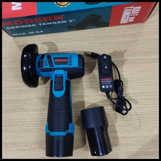 HOT DEAL MODERN M-24 MESIN GERINDA TANGAN MINI BRUSHLESS ANGLE GRINDER CORDLESS 12V - 2 BATERAI