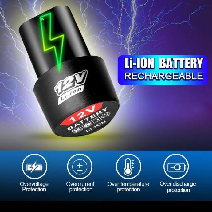 COKRODJOYO Baterai Bor Litium 12 Volt Baterai Bor Electric Cordless Rechargeable, Baterai Ori batrei