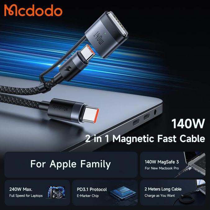 TERMURAH - MCDODO Kabel 2in1 Type C + Magsafe 3 FOR Macbook Fast Charging 140w - 240w