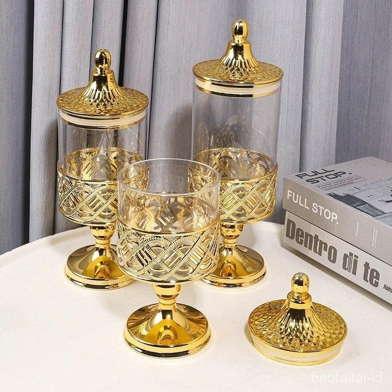 Unik Dengan Cincin Karet 3Pcs/Set Toples Emas Mewah Makanan Serbaguna Toples Lebaran Toples Kedap Ud