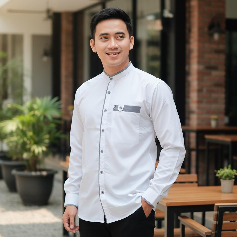 Sale Baju Koko pria Dewasa Atasan Muslim Pria Dewasa Lengan Panjang Polos Putih - Kemko List Series
