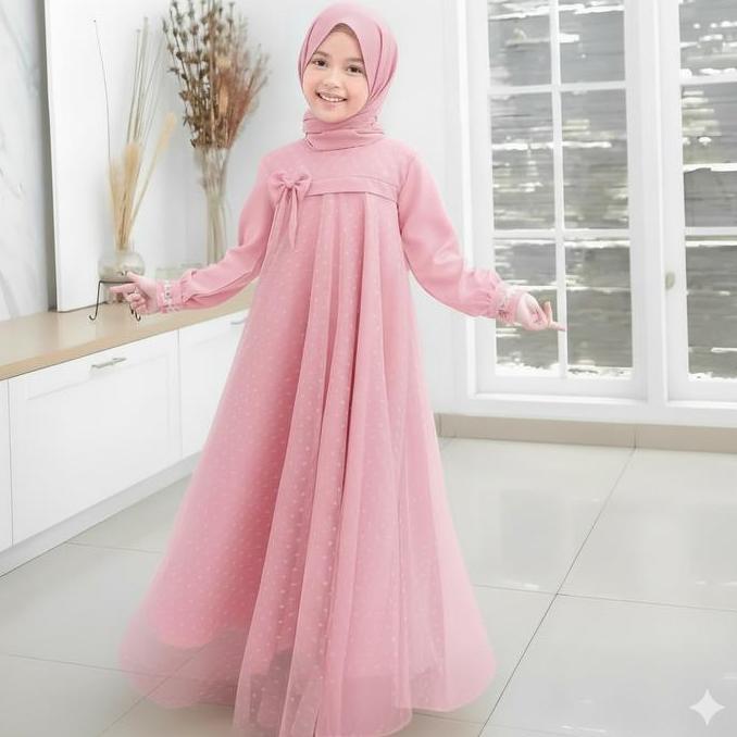 GAMIS ANAK PEREMPUAN TANGGUNG 6-13 Tahun MODEL TERBARU 2026 CRINKLE AIRFLOW MIX TILE DOT Baju Dress 