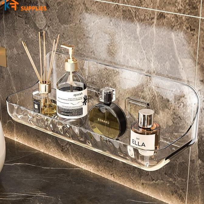 KFRak Dinding Kamar Mandi Akrilik Transparan Tanpa Bor Rak Sabun Sampo Shampoo