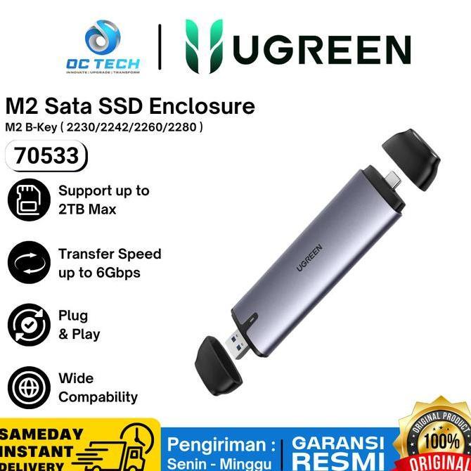 Ugreen 2 in 1 SSD Enclosure M2 SATA B key to USB Type C USB A Casing SSD SATA Ugreen 70533