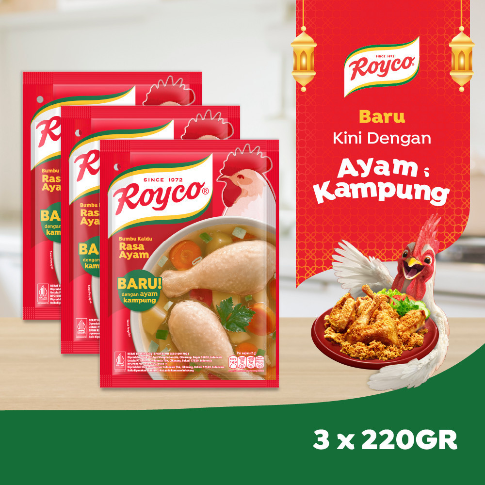Royco Bumbu Kaldu Penyedap Rasa Ayam Kampung dengan Kaldu Gold Standard 220g x3 - Menu Buka Puasa Re