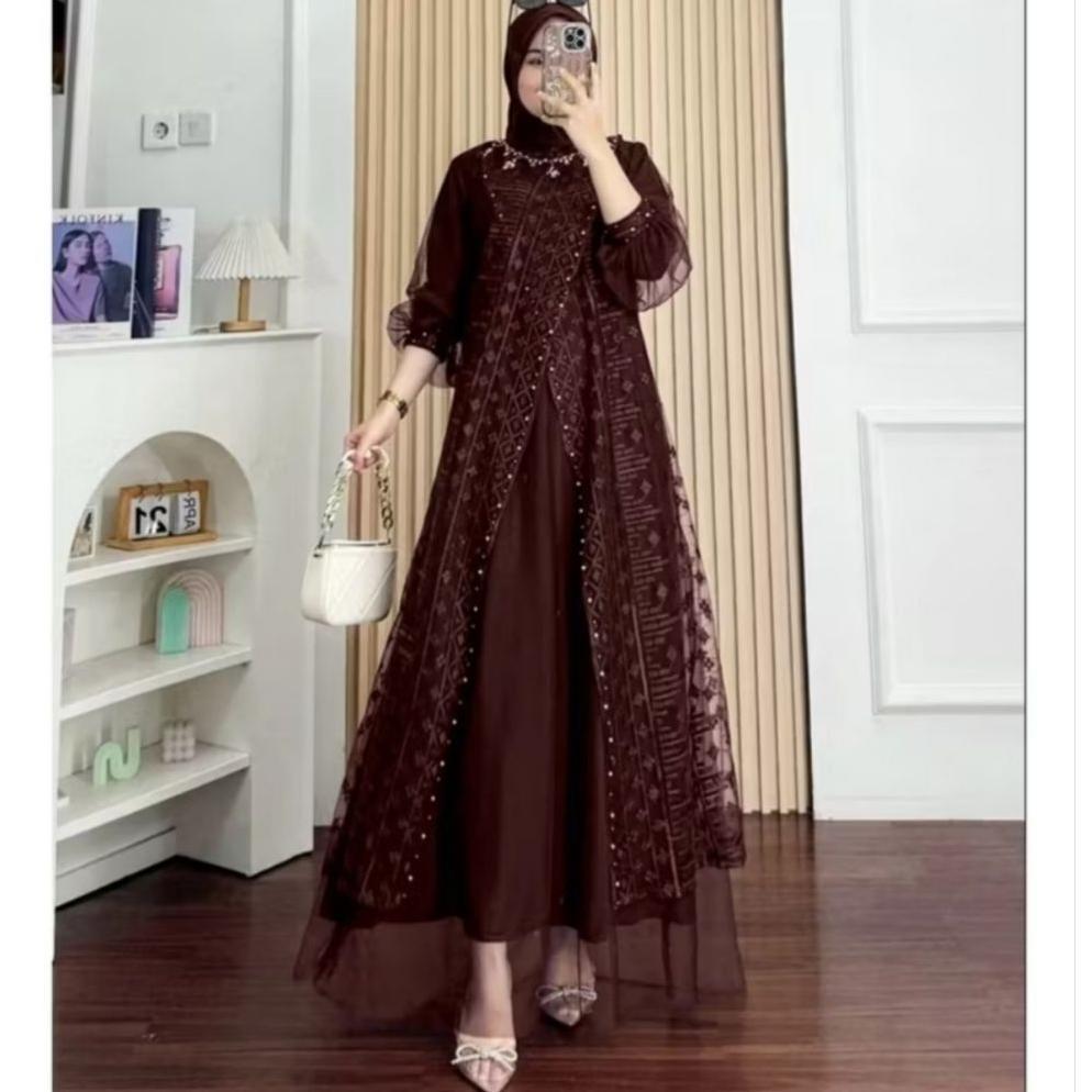 BEST SELLER kayla dress burkat mix tille full furring premium pakaian muslim wanita model terbaru ba