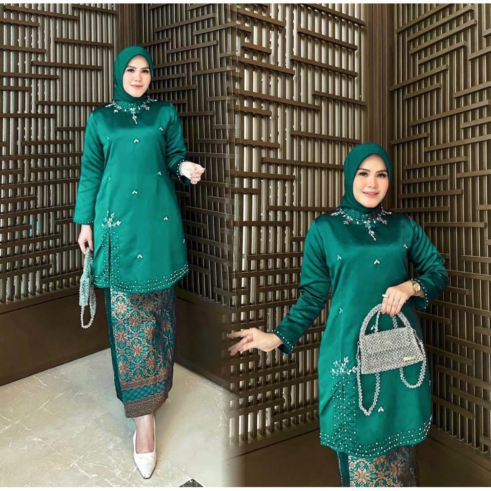 HABISIN STOK New Ready Baju Kurung Belah Pinggir Payet Moder dan Songket lilit Palembang//Baju Kebay