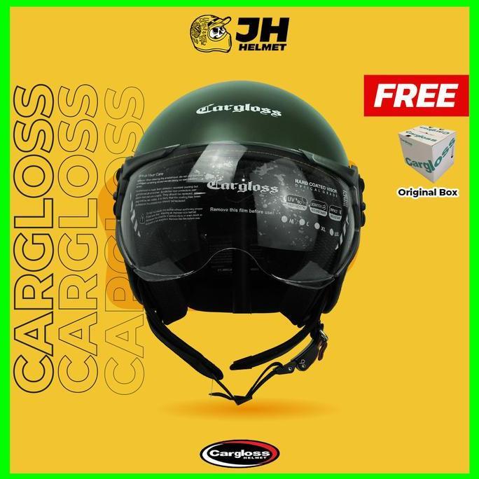Helm Cargloss YRM Hijau Army (Half Face/Helm Retro/Classic/Klasik)