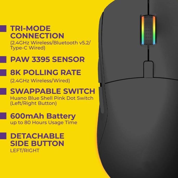 NEW Sades Ryunix Kojin MX10 Mouse Gaming Wireless Bluetooth Triple Mode Ambidextrou