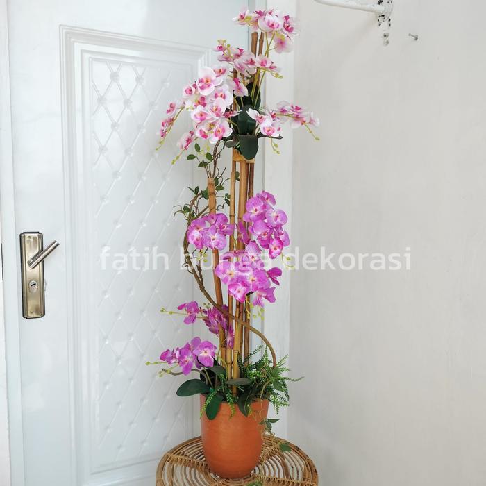 Rangkaian Anggrek Merambat Di Bambu Artificial// Bunga Anggrek Artificial Dalam Pot// Hiasan Sudut R