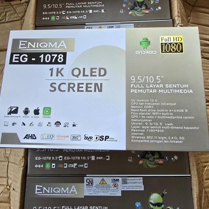 HEAD UNIT ANDROID ENIGMA EG 1078 CARPLAY ENIQMA EG 1078 QLED SCREEN FREE KAMERA MUNDUR