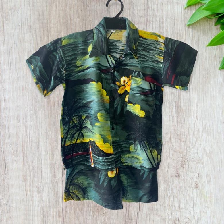 Terlaris SETELAN KEMEJA ANAK MOTIF PANTAI HAWAI BALI | SETELAN HEM ANAK  | HEM PANTAI ANAK
