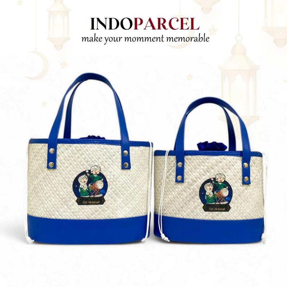 Premium Indoparcel - Tas Tote Bag Serut Anyaman Pandan Top Handle Bag Anyaman Edisi Ramadhan