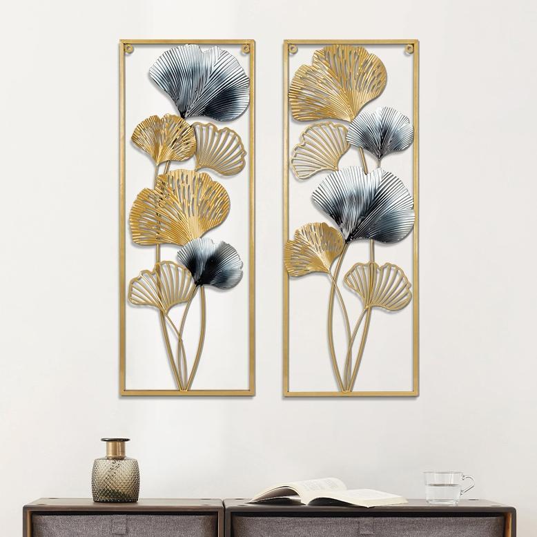 Hiasan Dinding mewah Frame Metal Gold  Leaf Ginko Scandinavian/ Nordic / Ornaments Wall Decor Set