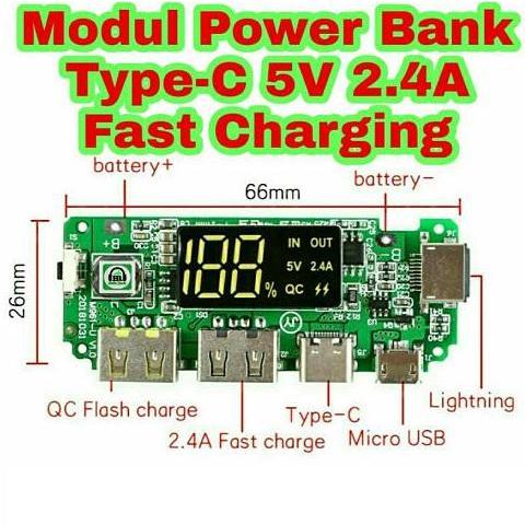 MODUL DIY RAKITAN POWER BANK 18650 WITH LCD DISPLAY FAST CHARGE LITHIUM BATTERY 5V 2.4A KIT MODULE I