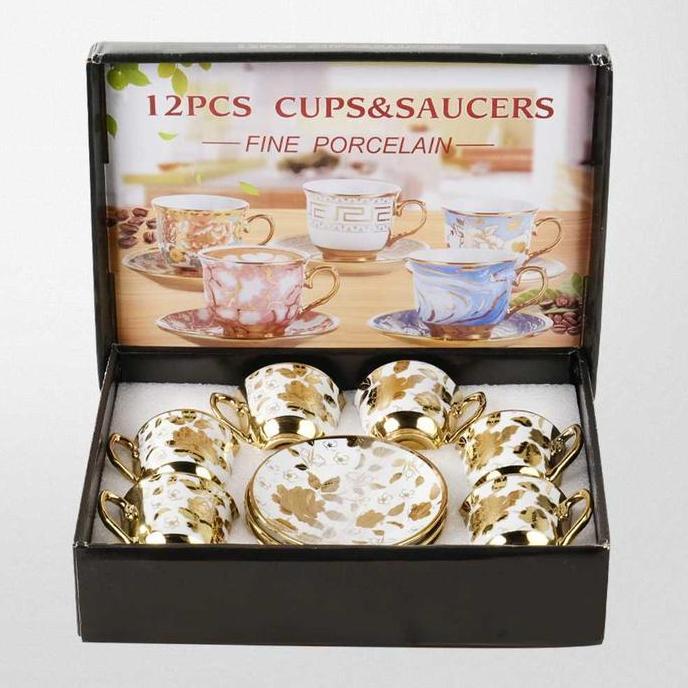 SHIOZENG Set Cangkir Keramik Gaya Eropa 6in1 Tea Coffee Cup Electroplating 100ml