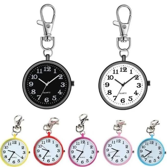Jam Mini Saku | Jam Saku Stenlis | Jam Gantungan Kunci | Jam Tenaga Medis Pria Wanita Bonus baterai 